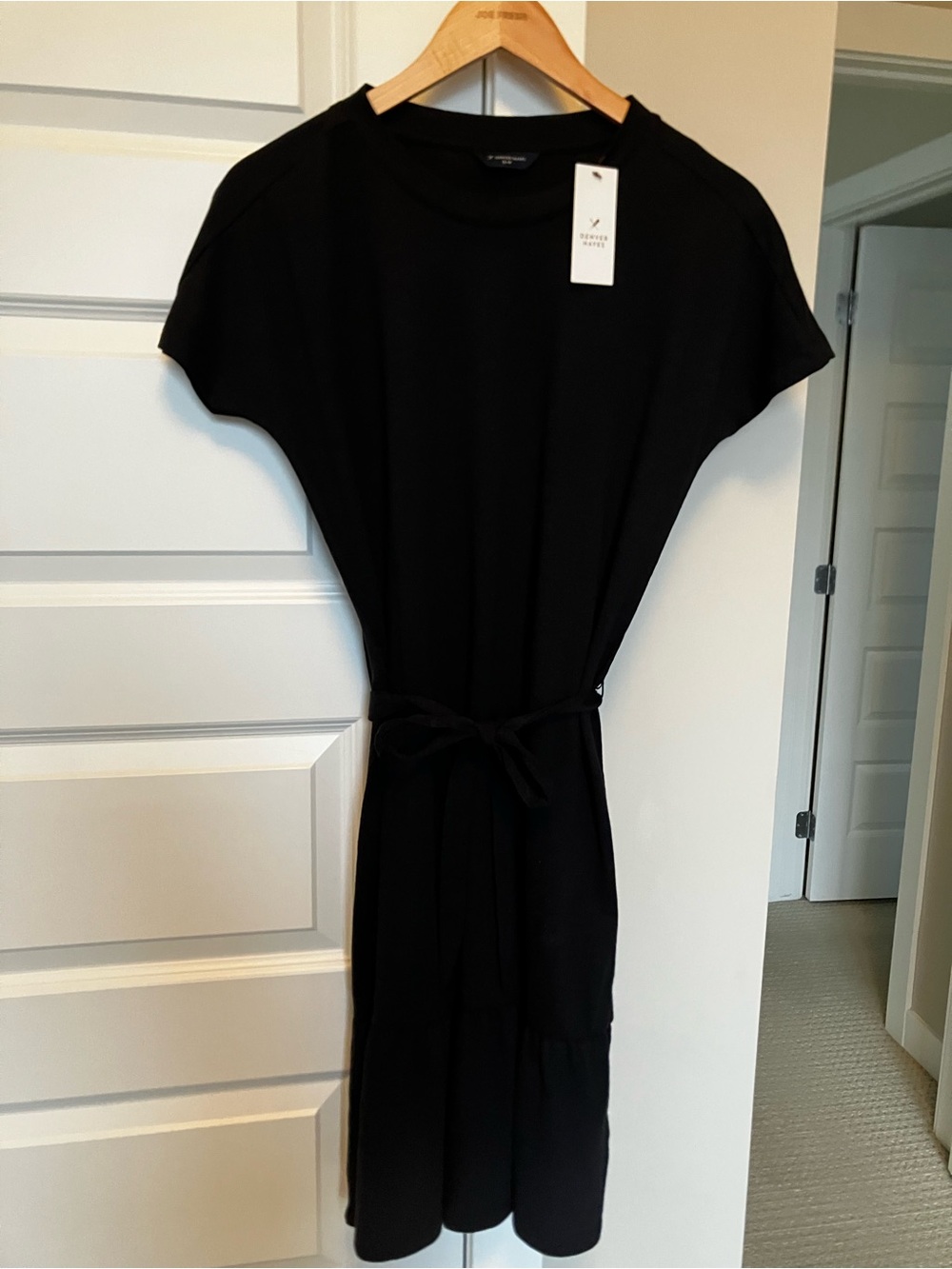 Joe Fresh Black Midi Dress with Waist Tie Size Small
